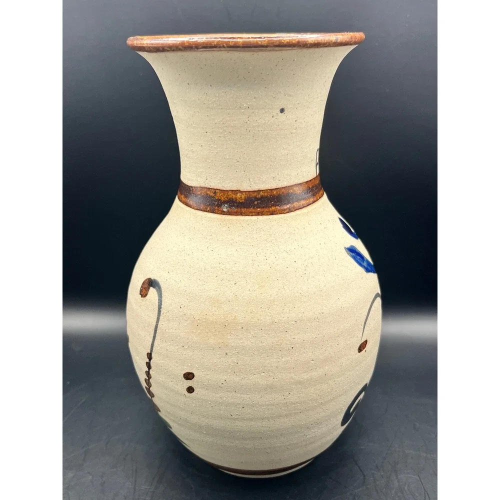 Vtg Acapulco Tonala Mexican Pottery Vase Hand Painted Bird Floral Signed‎ 8.5